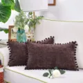 Dicker Chenille Kissenbezug mit Bommeln dekoratives Sofakissen für Wohnzimmer Schlafzimmer - 30x50cm (Ohne Kern) / Kaffeebraun
