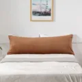 Long body pillowcase for bed headboard, comfortable solid brown plush long cushion cover. - Brown
