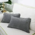 Verdicktes Chenille Kissen mit Bommeln dekoratives Sofakissen graues Lendenkissen fuer Bett - 30x50cm (Ohne Kern) / Grau