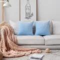 Hellblaue nordische Flanell Kissenhülle mit Blattmuster dekorativer Sofa Kissenbezug neu - Himmelblau