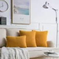 Soft teddy fleece pillow cover detail, cozy yellow cushion design for home decor. - Earthy Yellow