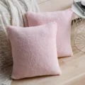 Pink teddy fleece square throw pillow cover detail, cozy home decor cushion for sofa bed. - Light Pink