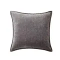 Close-up of dark grey chenille throw pillow fabric texture and fine stitched edge detail. - Coffee