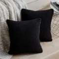 Zwarte teddy fleece vierkante kussenhoes, zachte gestructureerde kussensloop voor bank. - 30*50cm (Kussensloop) / Zwart