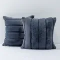 Dark grey faux rabbit fur throw pillow soft plush cushion for sofa bed and chair. - Navy Blue