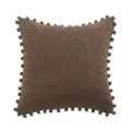 Dark brown plush pom pom pillowcase, cozy fuzzy square cushion cover for living room sofa bed. - Brown
