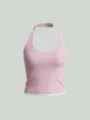 Ροζ ριγέ halter crop top, αθλητικό γιλέκο με αντίθεση, αψεγάδιαστο τοπ γυμναστικής - S / Ροζ