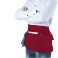 Professional waitstaff waist apron with multiple pockets, pen holders and towel loop for service. - Red
