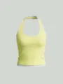 Γυναικείο κίτρινο λευκό colorblock halter τοπ γυμναστικής γιόγκα seamless ribbed - S / Λεμονί Κίτρινο