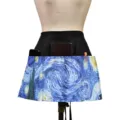 Polyester waist apron with Starry Night print and multi pockets for restaurant and kitchen work. - Cloud Patterns