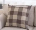Detailed view of a soft brown and beige plaid cotton linen throw pillow on a cozy sofa cushion. - 30*50cm (Pillowcase) / Brown