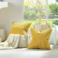Μαξιλαροθήκη chenille με σταυρωτό καρό, απαλό μονόχρωμο κάλυμμα για καναπέ σπιτιού. - 45x45cm (Pillowcase) / Γήινο Κίτρινο