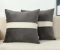 Modern thick velvet throw pillow with contrast stripe for sofa cushion home decor 2pcs - Dark Gray