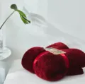 Red flannel cable knit throw blanket for sofa, soft cozy warm fuzzy blanket for home bed. - 150*200cm / Burgundy