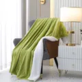Green waffle flannel fleece sofa blanket detail showing soft double-sided sherpa texture. - 120x150cm / Matcha Green