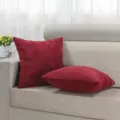 Red corduroy throw pillow for sofa couch, soft decorative square cushion cover for living room. - Red