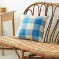 Japanese style blue and white plaid cotton linen sofa cushion, cozy bedroom decorative pillow. - Blue