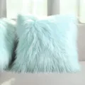 Housse de coussin en fausse fourrure shaggy bleu clair, taie moelleuse pour canapé salon. - 40 x 65 cm (avec rembourrage) / Aqua