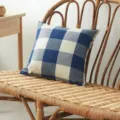Blue and white checkered throw pillow, soft cotton linen square cushion for sofa bed. - Navy Blue