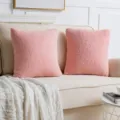 Nordic pink teddy fleece throw pillow cover square plush cushion case for bedroom sofa - Rose Pink