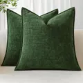 Dark green thick chenille throw pillow for sofa bed decorative cushion cover soft - Olive Green
