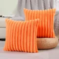 Orange faux rabbit fur striped throw pillow for sofa and bedroom couch home decor - 45x45cm (Pillow Cover) / Orange