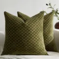 Green checkerboard chenille throw pillow cover for living room sofa cushion decor - 30x50 cm (Pillowcase) / Army Green