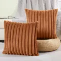 Faux rabbit hair striped throw pillow soft brown cushion for sofa bed home decor living room - 45x45cm (Pillow Cover) / Golden Brown