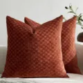Textured chenille checkerboard throw pillow cover for cozy home decor and sofa styling. - 30x50 cm (Pillowcase) / Caramel color