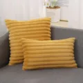 Faux rabbit hair striped throw pillow sofa cushion set, soft plush home decor bedroom accent. - Yellow