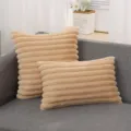 Faux rabbit fur striped throw pillow soft plush cushion for sofa bed living room decor - Light Camel