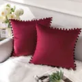 Burgund Roter Samt Kissenbezug mit Bommeln Dekorative Kissenhülle für Sofa Schlafzimmer 1Stk - Rot