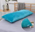Oreiller long en velours bleu coussin de tete de lit pour canape de chambre confort doux - Bleu sarcelle