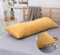 Long oreiller de lit coussin de tete de lit en velours jaune pour decor de chambre. - Jaune Citron