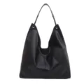 Zwarte lederen hobo schoudertas, minimalistische grote shopper handtas voor dames. - Zwart