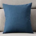 Donkerblauwe linnen kussenhoes, vierkant decoratief kussen voor bank en bed, effen kleur. - Donkerblauw