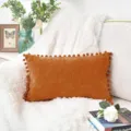 Housse de coussin rectangulaire en chenille épaisse à pompons orange coussin de canapé déco salon - Orange