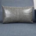 Grauer Kunstleder Kissenbezug, Vintage PU Leder Kissenhülle mit Kreuznähten für Sofa. - 45x45cm (Ohne Kern) / Grau