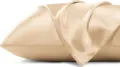 Oreiller long en satin champagne, housse en tissu effet soie lisse, accessoire de deco luxueux. - Champagne