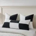 Schwarzes Weißes Kord LangKissen Bettseite Nackenkissen für Schlafzimmer Tatami - Schwarz und Weiß