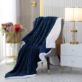 Solid color navy blue flannel sherpa fleece blanket throw for cozy sofa couch bedding home decor. - 120x150cm / Navy Blue