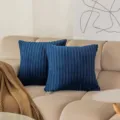 Dark blue corduroy throw pillow cover, thick and thin striped sofa cushion for home living room decor. - Navy Blue