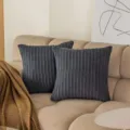 Dark grey corduroy throw pillow cover, soft square cushion case for sofa and living room. - Dark Gray