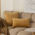 Corduroy throw pillow set, soft square and lumbar cushions for sofa and bed decor. - Earthy Yellow