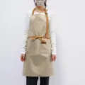 Striped kitchen apron with pocket, comfortable adjustable work apron for cooking, baking and nail. - Gold