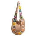 Casual crochet tote bag for women, handmade colorful granny square beach shoulder bag summer. - Khaki