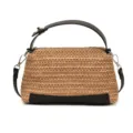 Bolso de hombro de paja tejida para playa de verano con asa de cuero negro y diseño elegante - Negro
