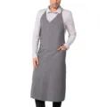 Grey work apron for kitchen restaurant cafe, halter neck design with front pocket and split. - Light Gray
