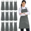 Grey kitchen apron with front pocket adjustable neck strap for cooking grilling cafe work - Polyester (Pack of 12) / Gray