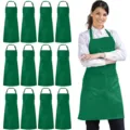 Green kitchen work apron polyester waterproof pocket adjustable chef cooking apron - Polyester (Pack of 12) / Dark Green